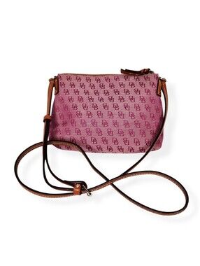Vintage Dooney & Bourke Pink Logo Fabric Crossbody Bag Adjustable Leather Strap